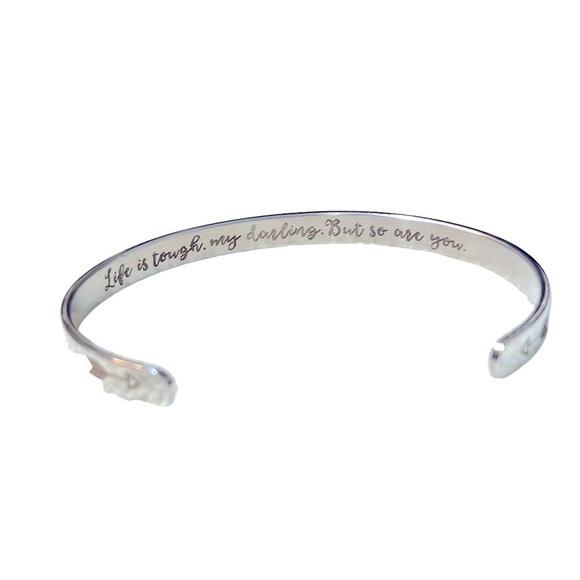 Kingpiin Stainless Steel Inspirational Cuff Bracelet “Life is tough” New Silver - Picture 4 of 5